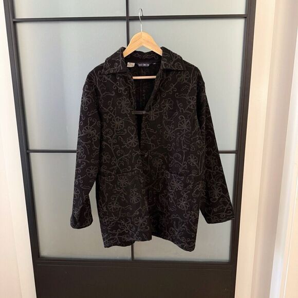 Vintage 90s Shacket Wool Embroidery Top Jacket Size 4 S/M Black goth whimsy - Picture 11 of 13